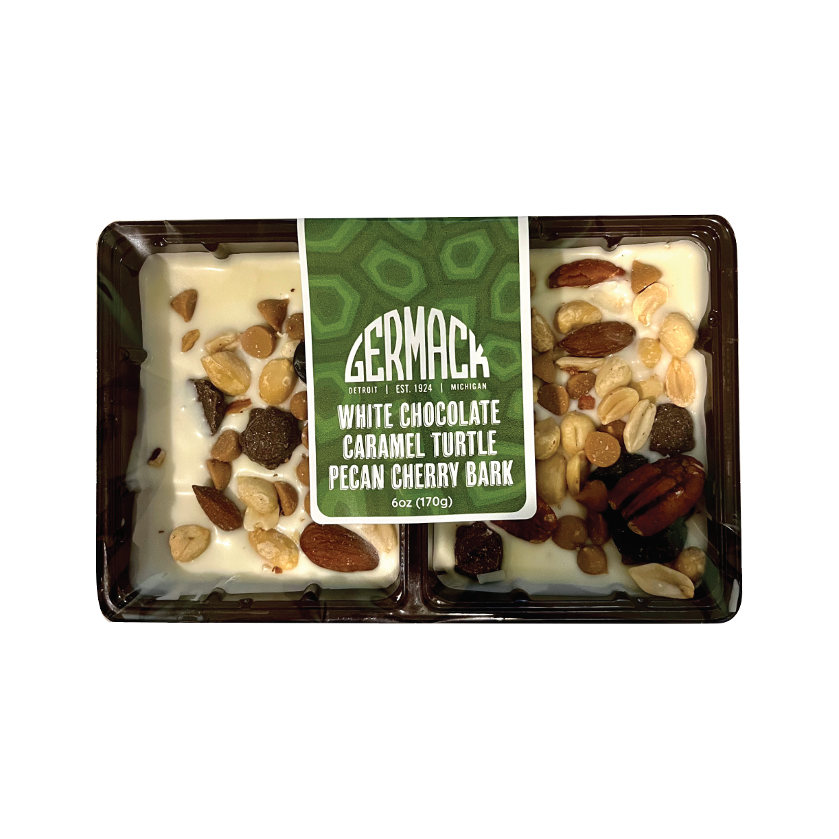 Picture White Chocolate Bark - Caramel Turtle Pecan Cherry