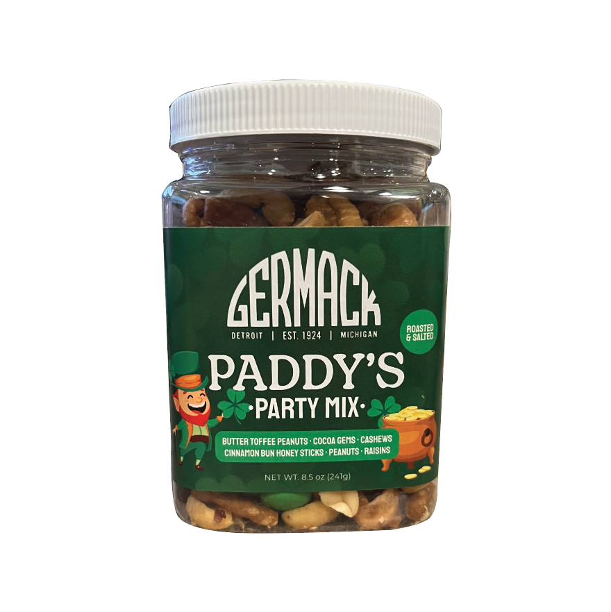 Picture Paddy's Party Mix - 8.5oz (Butter Toffee Peanuts, Cocoa Gems, Cashews, Cinnamon Bun Sticks, Peanuts & Raisins)